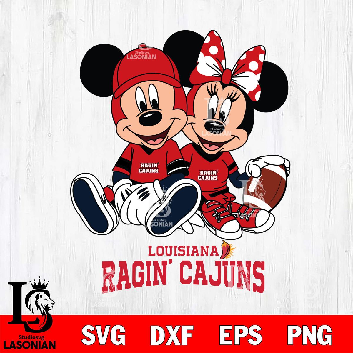 Louisiana Ragin' Cajuns Disney Mickey And Minnie Football – lasoniansvg