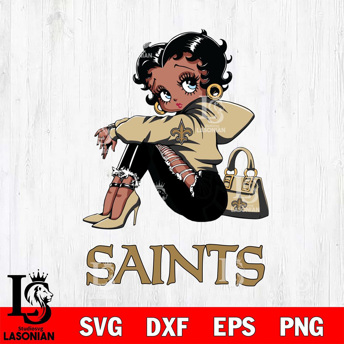 New Orleans Saints Betty Boop Black Fan Girl lasoniansvg