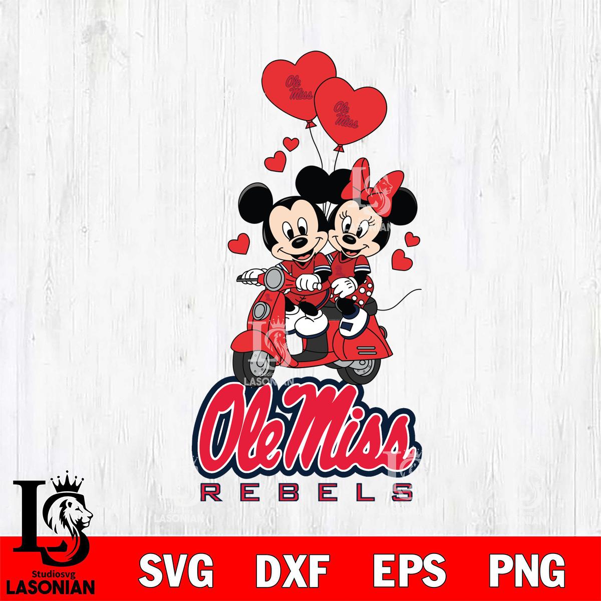 Ole Miss Rebels Mickey and Minnie Mouse Valentine File Cut, NCAA SVG ...