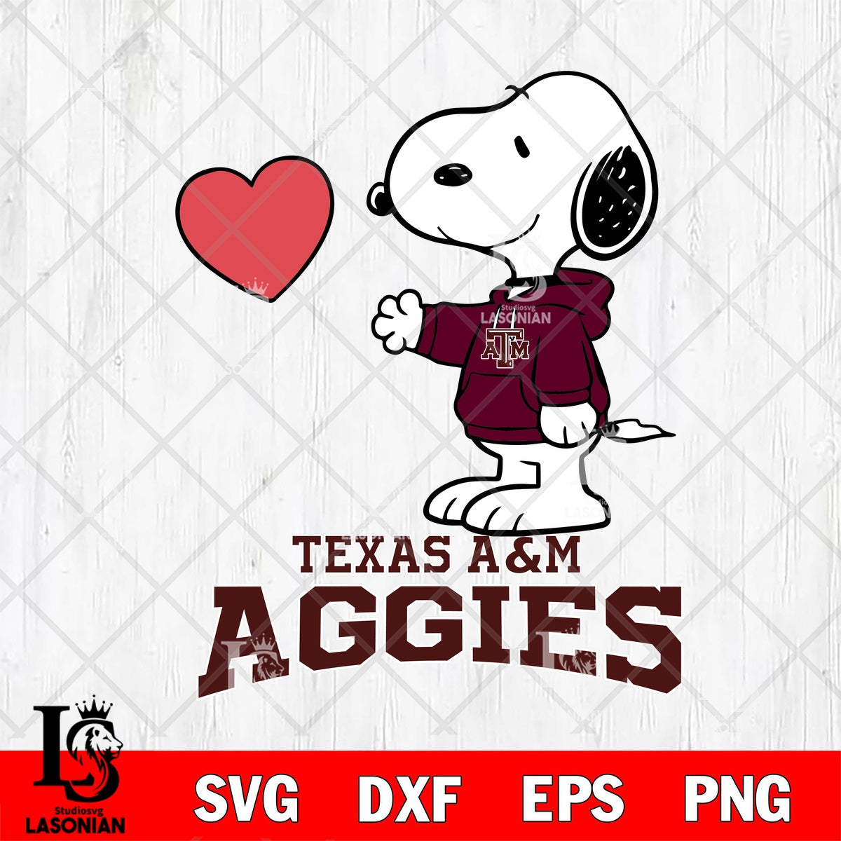 Texas A&M Aggies Snoopy with Heart File cut , Criucut , Silhouette ...