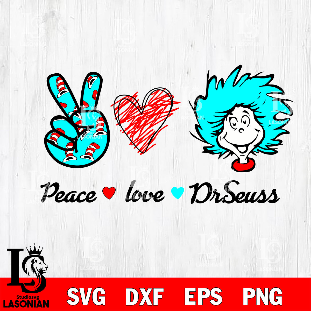 Dr Seuss svg , cat in the hat svg , Peace Love Dr Seuss svg, dxf, eps ...