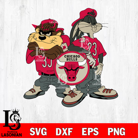 Chicago Bulls bugs bunny , TAZ AND BUGS KRISS KROSS chicago bulls svg eps dxf png file, Digital Download, Instant Download