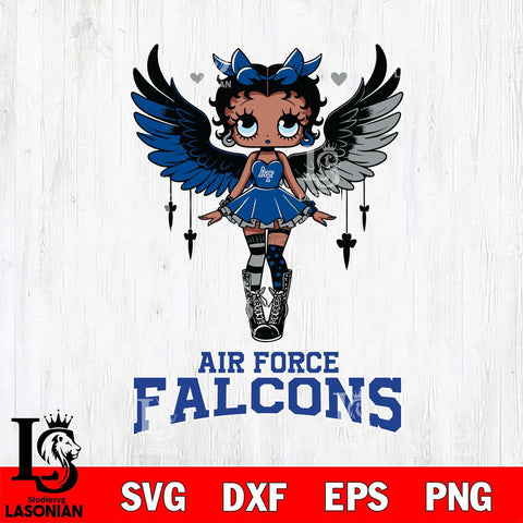 Air Force Falcons Anglel Black Fan Girl Betty Boop, Svg Eps Dxf Png File, Digital Download