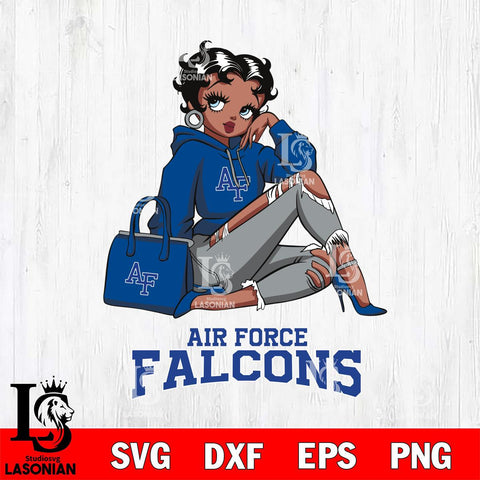 Air Force Falcons Awesome Black Fan Girl Betty Boop, Svg Eps Dxf Png File, Digital Download