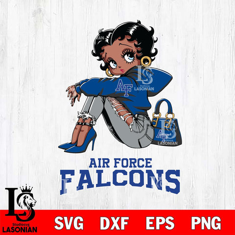 Air Force Falcons Betty Boop Black Fan Girl Svg Eps Dxf Png File, Digital Download, Instant Download
