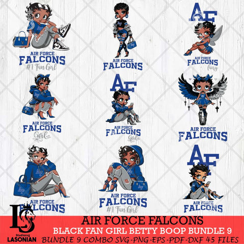 Air Force Falcons Black Fan Girl Betty Boop Bundle 9, Svg Eps Dxf Png File, Digital Download
