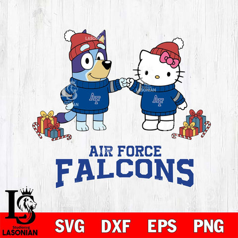 Air Force Falcons Bluey With Hello kitty Christmas File Cut, NCAA SVG DXF EPS PNG FILE, Digital Download,Instant Download, Silhouette