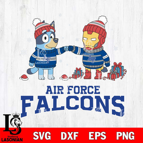Air Force Falcons Bluey With Iron man Christmas File Cut, NCAA SVG DXF EPS PNG FILE, Digital Download,Instant Download, Silhouette