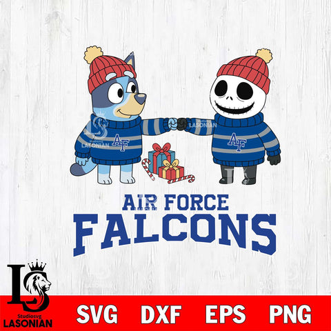 Air Force Falcons Bluey With Jack Skellington Christmas File Cut, NCAA SVG DXF EPS PNG FILE, Digital Download,Instant Download, Silhouette
