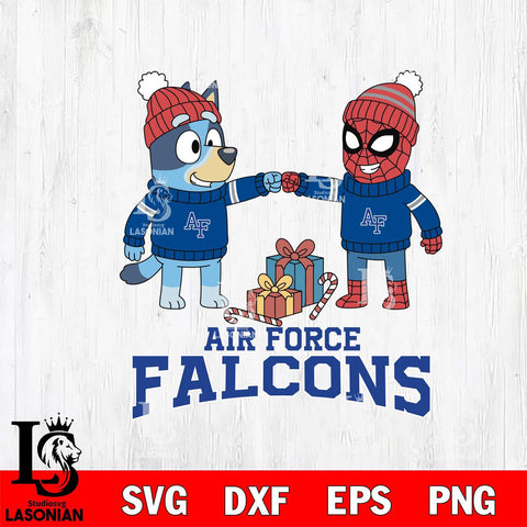 Air Force Falcons Bluey With Spider man Christmas File Cut, NCAA SVG DXF EPS PNG FILE, Digital Download,Instant Download, Silhouette