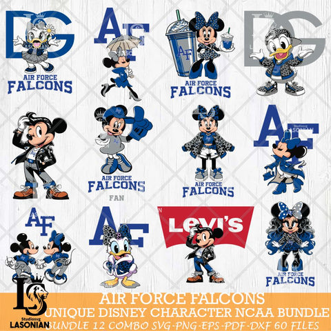 Air Force Falcons Disney character NCAA Bundle 12 Svg Eps Dxf Png File, Digital Download, Instant Download