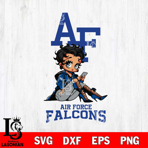 Air Force Falcons Style Black Fan Girl Betty Boop, Svg Eps Dxf Png File, Digital Download