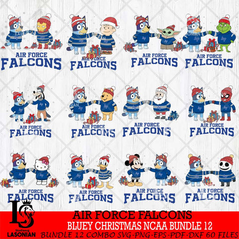 Air Force Falcons  Bluey friends christmas NCAA Bundle File Cut,Bundle NCAA SVG DXF EPS PNG FILE, Digital Download,Instant Download, Silhouette
