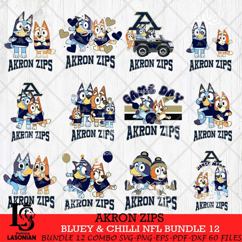 Akron Zips Bluey & Bingo Bundle 12 SVG Svg Eps Dxf Png File, Bundle NCAA svg, Digital Download, Instant Download
