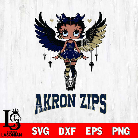 Akron Zips Anglel Black Fan Girl Betty Boop, Svg Eps Dxf Png File, Digital Download