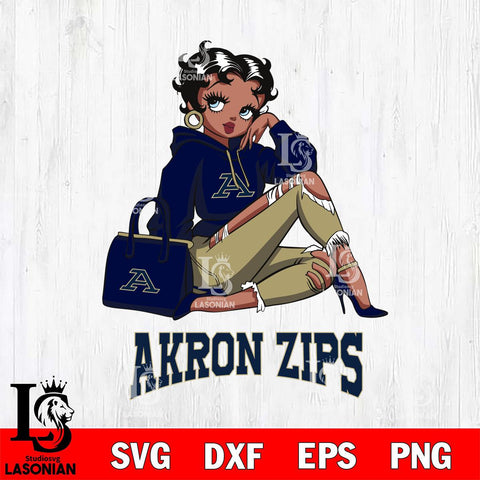Akron Zips Awesome Black Fan Girl Betty Boop, Svg Eps Dxf Png File, Digital Download