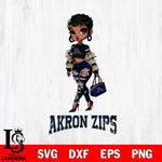Akron Zips Beautiful Black Fan Girl, Svg Eps Dxf Png File, Digital Download