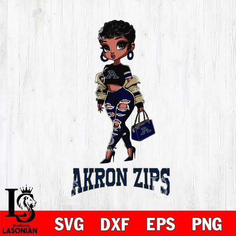 Akron Zips Beautiful Black Fan Girl, Svg Eps Dxf Png File, Digital Download
