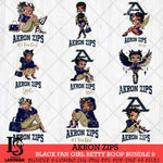 Akron Zips Black Fan Girl Betty Boop Bundle 9, Svg Eps Dxf Png File, Digital Download
