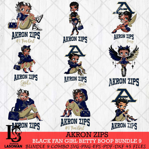 Akron Zips Black Fan Girl Betty Boop Bundle 9, Svg Eps Dxf Png File, Digital Download