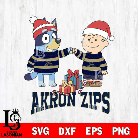 Akron Zips Bluey With Charlie Brown Christmas File Cut, NCAA SVG DXF EPS PNG FILE, Digital Download,Instant Download, Silhouette