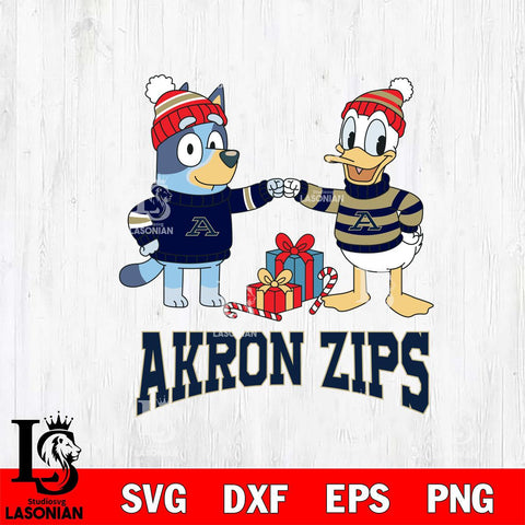 Akron Zips Bluey With Donald Duck Christmas File Cut, NCAA SVG DXF EPS PNG FILE, Digital Download,Instant Download, Silhouette