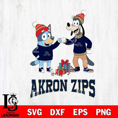Akron Zips Bluey With Goofy Christmas File Cut, NCAA SVG DXF EPS PNG FILE, Digital Download,Instant Download, Silhouette