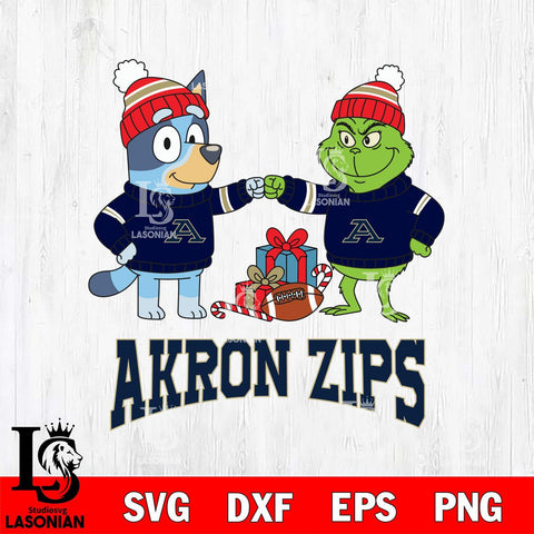 Akron Zips Bluey With Grinch Christmas File Cut, NCAA SVG DXF EPS PNG FILE, Digital Download,Instant Download, Silhouette