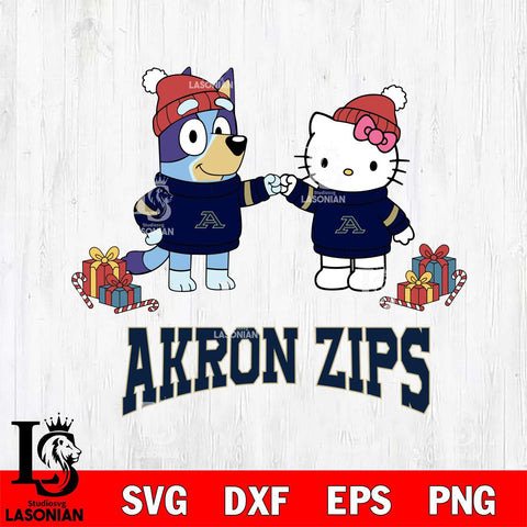 Akron Zips Bluey With Hello kitty Christmas File Cut, NCAA SVG DXF EPS PNG FILE, Digital Download,Instant Download, Silhouette