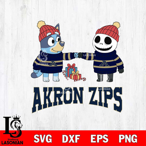 Akron Zips Bluey With Jack Skellington Christmas File Cut, NCAA SVG DXF EPS PNG FILE, Digital Download,Instant Download, Silhouette