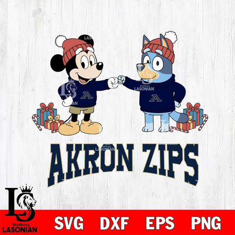 Akron Zips Bluey With Mickey Christmas File Cut, NCAA SVG DXF EPS PNG FILE, Digital Download,Instant Download, Silhouette