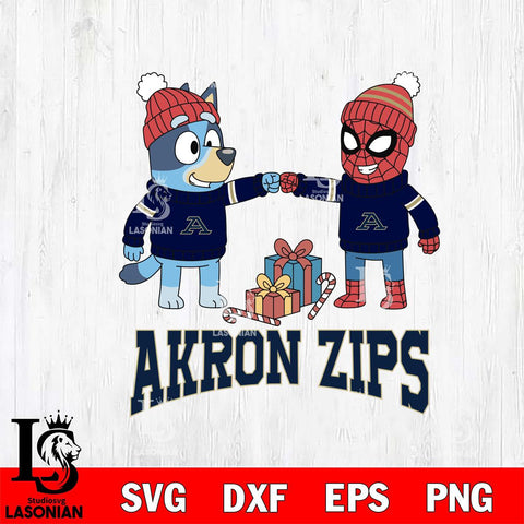 Akron Zips Bluey With Spider man Christmas File Cut, NCAA SVG DXF EPS PNG FILE, Digital Download,Instant Download, Silhouette
