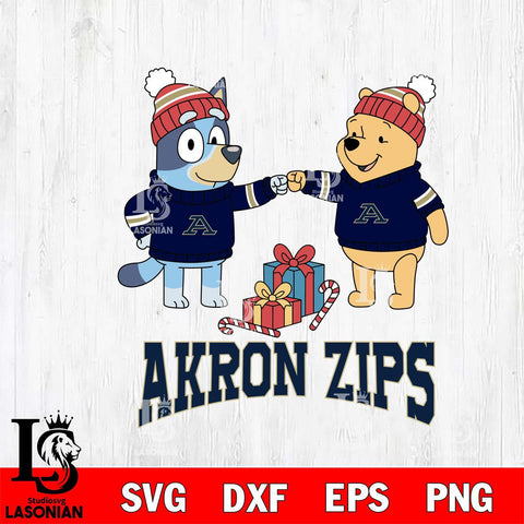 Akron Zips Bluey With Winnie The Pooh Christmas File Cut, NCAA SVG DXF EPS PNG FILE, Digital Download,Instant Download, Silhouette