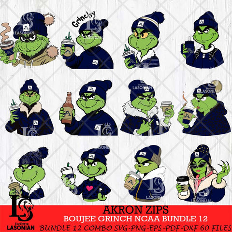 Akron Zips Boujee Grinch NCAA Bundle 12 SVG Eps Dxf Png File, Digital Download, Instant Download