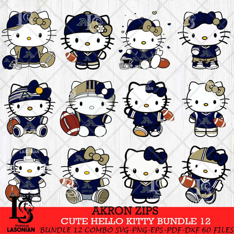 Akron Zips Cute Hello Kitty Bundle 12 SVG Eps Dxf Png File, NCAA Bundle svg, Digital Download, Instant Download