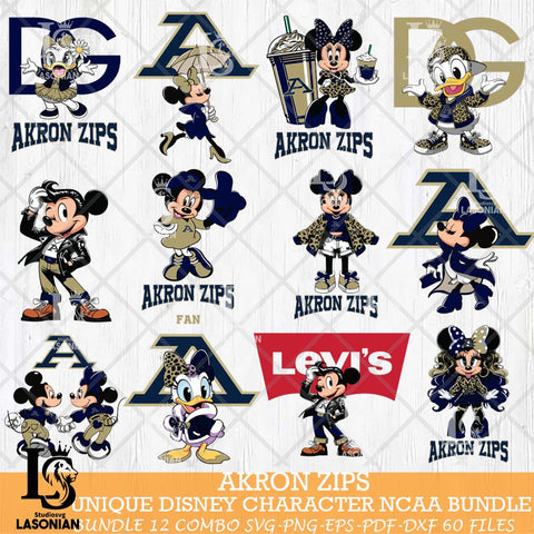 Akron Zips Disney character NCAA Bundle 12 Svg Eps Dxf Png File, Digital Download, Instant Download