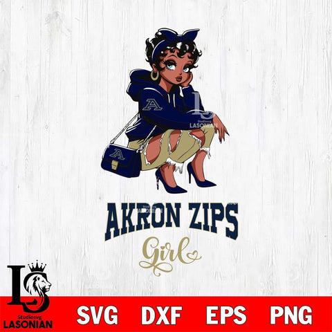 Akron Zips Fashion Black Fan Girl Betty Boop, Svg Eps Dxf Png File, Digital Download