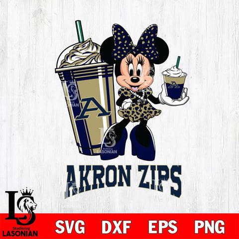 Akron Zips Minnie Mouse Fan And Coffee Svg Eps Dxf Png File, Digital Download, Instant Download