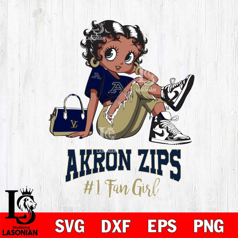 Akron Zips #1 Black Fan Girl Betty Boop, Svg Eps Dxf Png File, Digital Download