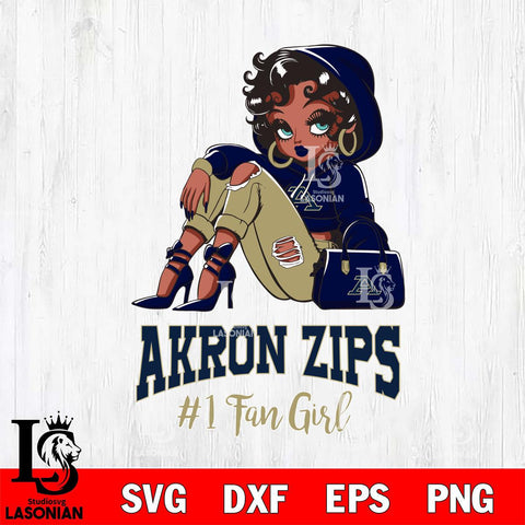 Akron Zips #1 beauty Black Fan Girl, Svg Eps Dxf Png File, Digital Download
