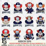 Akron Zips  Pennywise Horror NCAA Bundle 12 SVG Svg Eps Dxf Png File, Digital Download