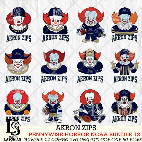 Akron Zips  Pennywise Horror NCAA Bundle 12 SVG Svg Eps Dxf Png File, Digital Download