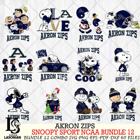 Akron Zips  Snoopy NCAA Bundle 12 SVG Svg Eps Dxf Png File, Digital Download