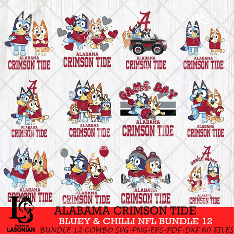 Alabama Crimson Tide Bluey & Bingo Bundle 12 SVG Svg Eps Dxf Png File, Bundle NCAA svg, Digital Download, Instant Download