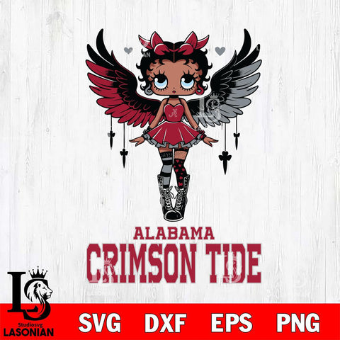 Alabama Crimson Tide Anglel Black Fan Girl Betty Boop, Svg Eps Dxf Png File, Digital Download
