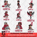 Alabama Crimson Tide Black Fan Girl Betty Boop Bundle 9, Svg Eps Dxf Png File, Digital Download