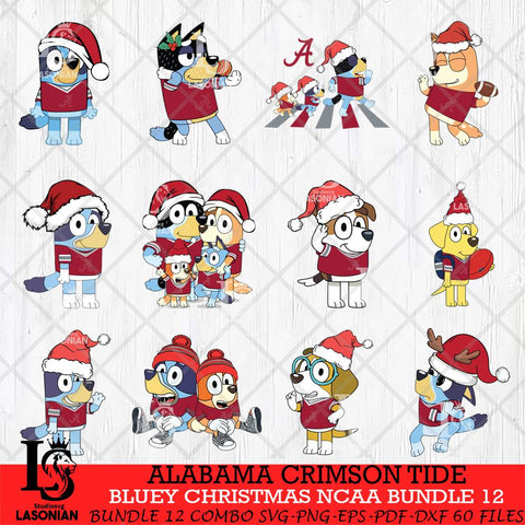 Alabama Crimson Tide Bluey Christmas NCAA Bundle 12 SVG Eps Dxf Png File, Digital Download, Instant Download