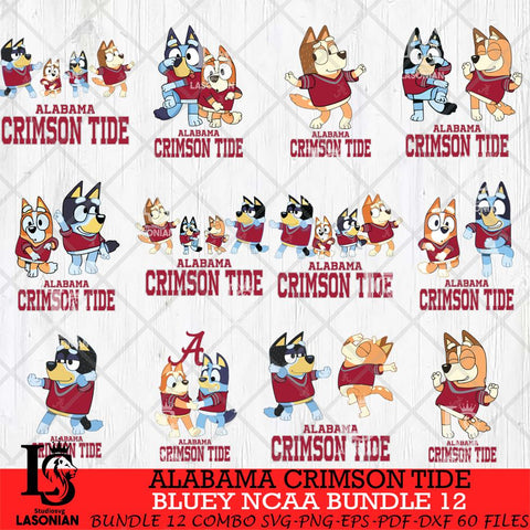 Alabama Crimson Tide Bluey Dace Mode NCAA Bundle 12 SVG Eps Dxf Png File, Digital Download, Instant Download