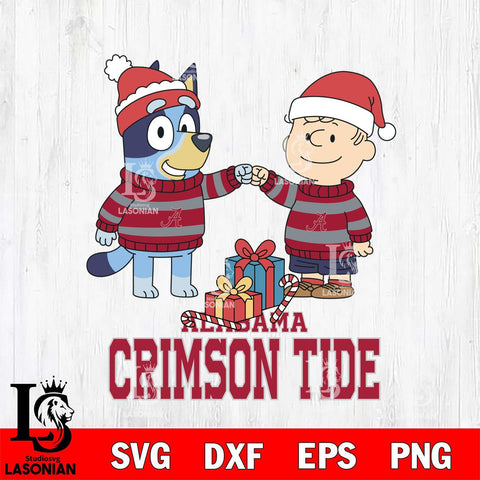 Alabama Crimson Tide Bluey With Charlie Brown Christmas File Cut, NCAA SVG DXF EPS PNG FILE, Digital Download,Instant Download, Silhouette
