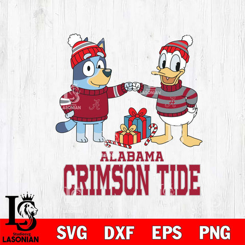 Alabama Crimson Tide Bluey With Donald Duck Christmas File Cut, NCAA SVG DXF EPS PNG FILE, Digital Download,Instant Download, Silhouette
